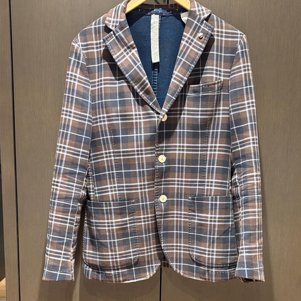 Manuel Ritz Brown and Gray Checkered Blazer